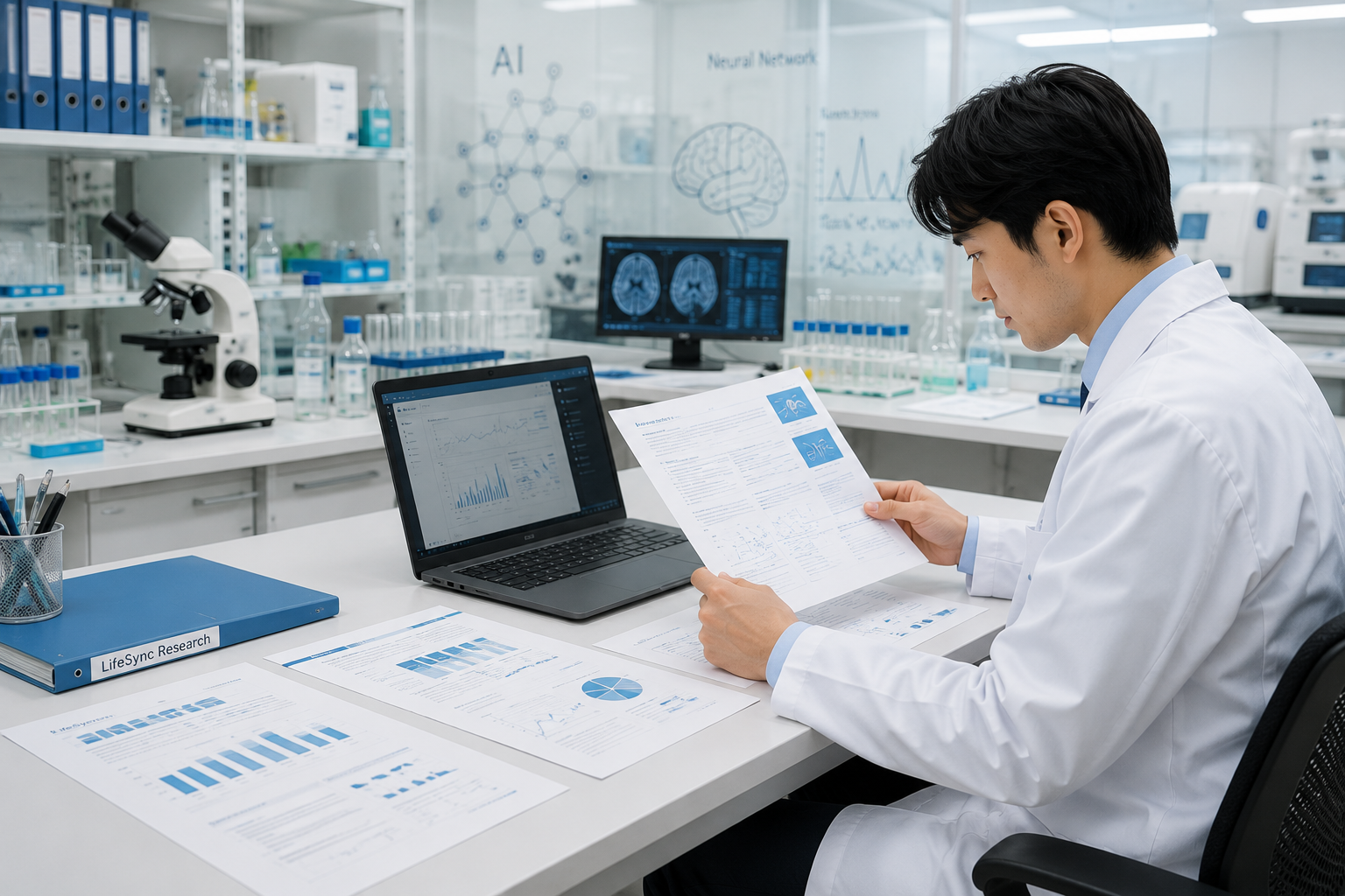 研究員がAIシステムを開発している研究施設
